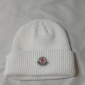 Moncler White Ribbed Beanie